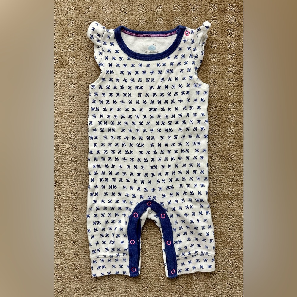cloud island White & Navy Floral Baby One-Piece Romper